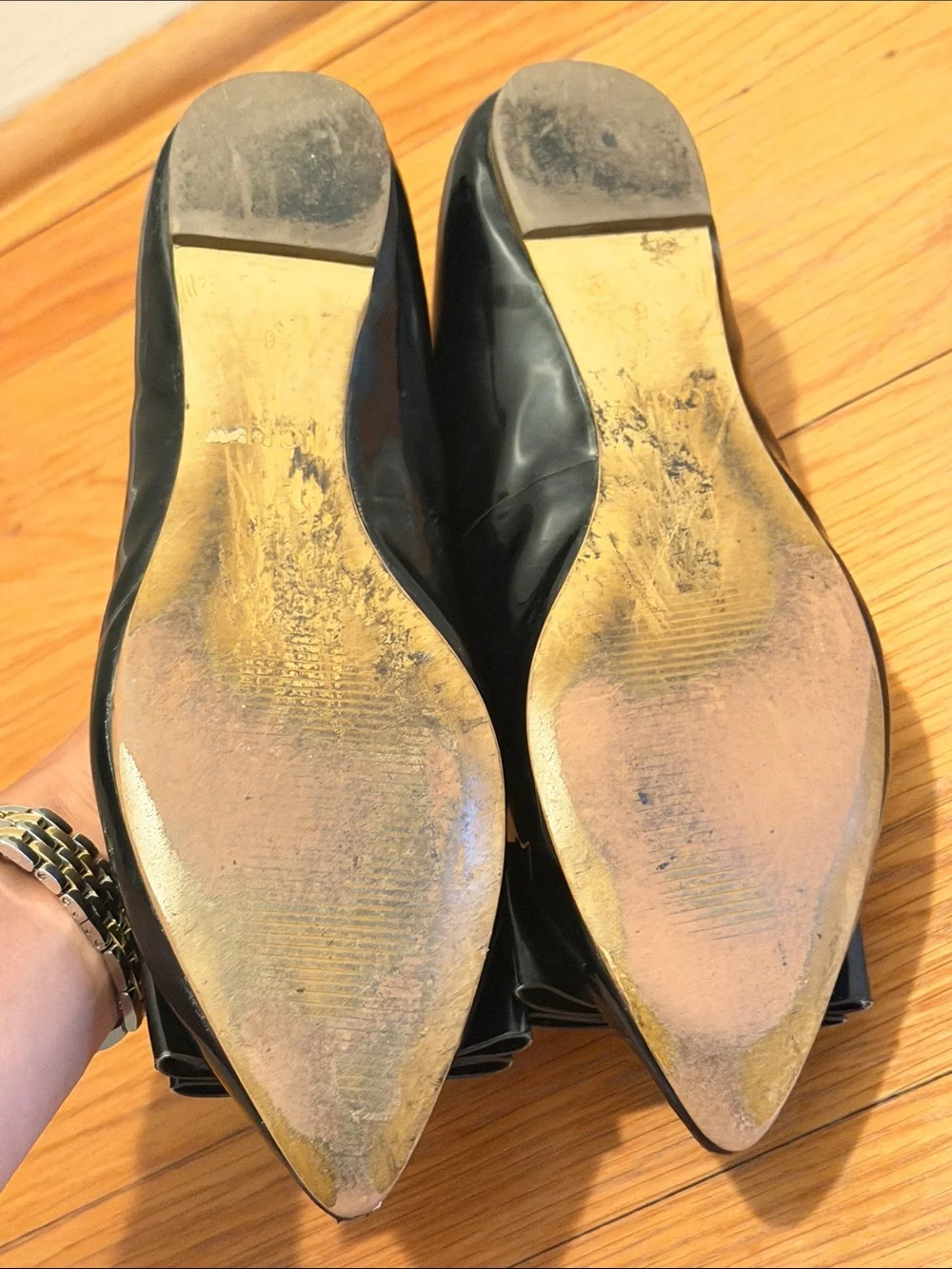 J. Crew Factory Black Patent Pointed Bow Flats